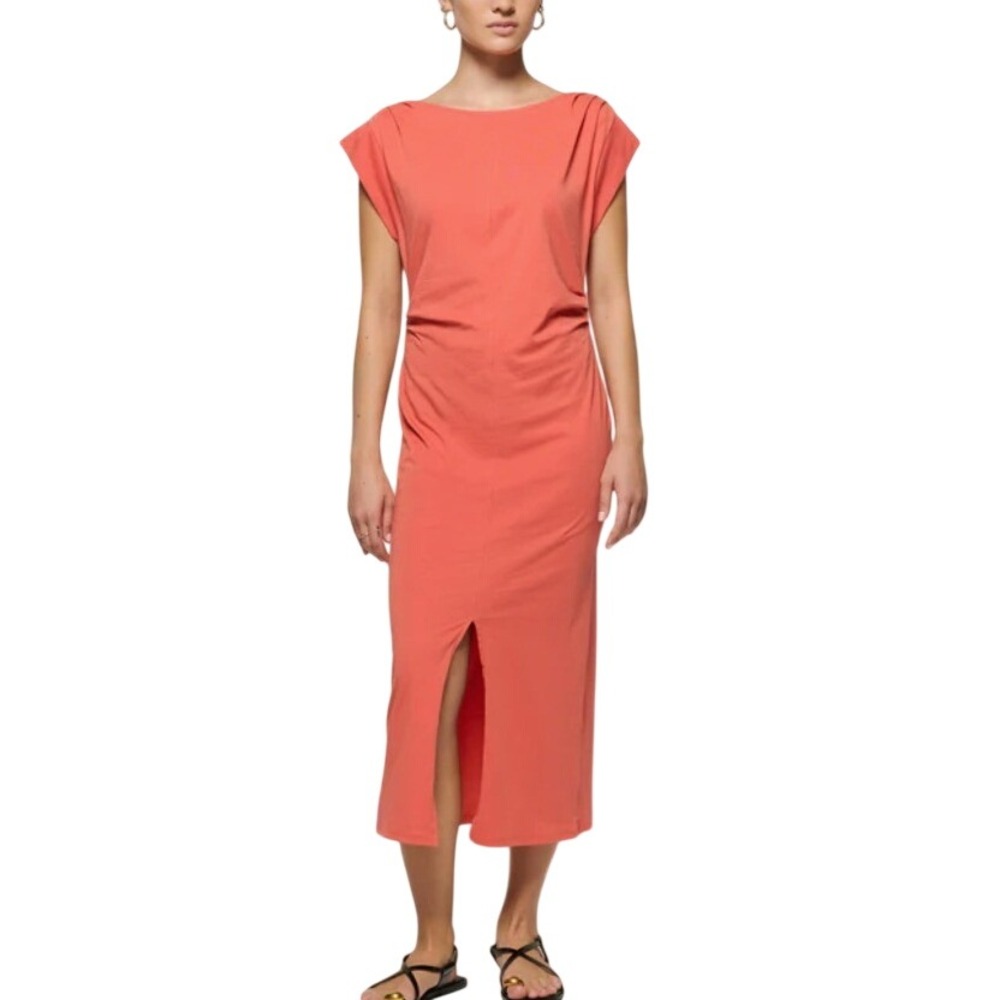 NWT Nation Los Angeles Organic Cotton Selma Pleated Midi Dress Slit Coral Size S